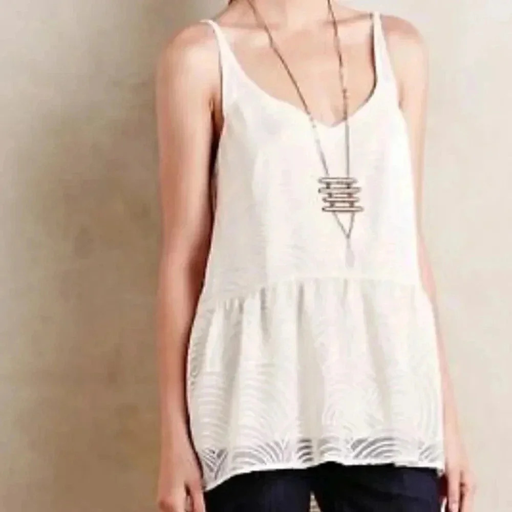 Anthropologie HD in Paris Burnout LALEH Tank Top Ivory Cami Spaghetti Strap XS - Picture 1 of 10